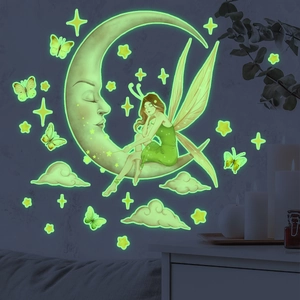 Glow In The Dark Wall Stickers Luminous Moon Fairy Star Butterfly Decals PVC Self Adhesive Decor For Kids Bedroom Nursery