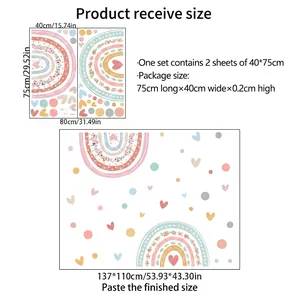 Rainbow and floral wall decals for home decor showing layout and finished size details