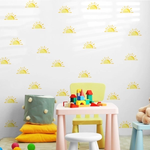 Minimalist sun wall stickers for kids room featuring yellow watercolor hand-painted style