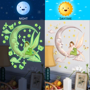 Luminous moon fairy wall stickers set with stars and butterflies for home wall decor