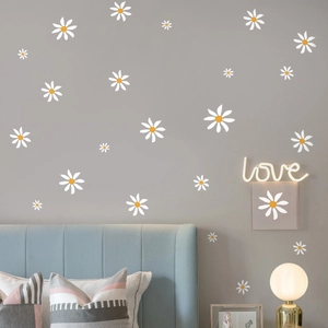 Minimalist white daisy wall decals for nursery bedroom or living room wall decor