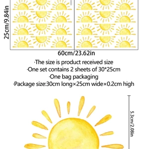 Minimalist yellow watercolor sun wall stickers set of 2 for children's room decoration