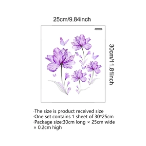 Stickers muraux fleurs violettes et papillons, décoration 30x25cm pour salle de bain
