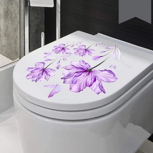 Autocollant de couvercle de toilette aux motifs de tulipes violettes et papillons