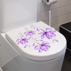 Stickers de toilette imperméables à fleurs mauves et papillons pour la décoration