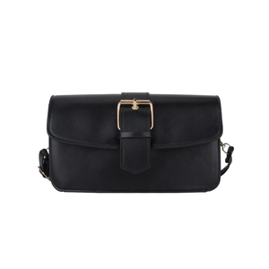 Sac bandoulière classique en cuir noir mat avec boucle en métal doré élégante