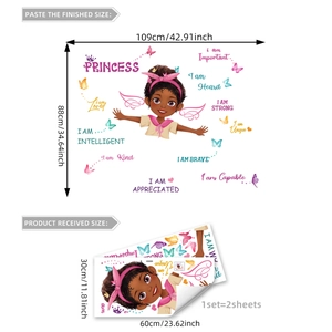 Cartoon inspirational wall stickers for kids room featuring Black girl and butterflies