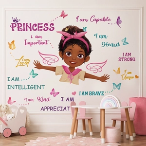 African Girl Cartoon Wall Stickers Motivational Affirmations PVC Waterproof Removable Decals Kids Nursery Room Decor