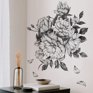 Minimalist black and white sketch flower wall sticker for living room home decor