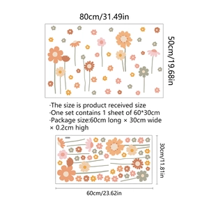 Bohemian floral wall stickers with daisy patterns for living room decor, 80x50cm layout