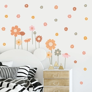 Daisy Flower Wall Stickers PVC Self Adhesive Removable Bohemian Morandi Floral Decals For Kids Nursery Bedroom Home Decor