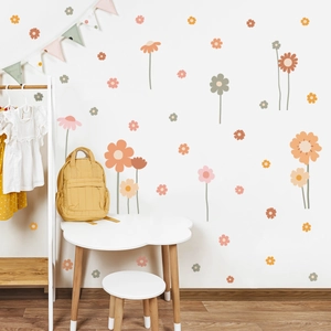 Bohemian floral wall decals in Morandi colors for nursery and kids room wall decor