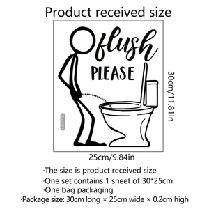 Detailed dimension guide for funny stickman toilet sticker with flush please text