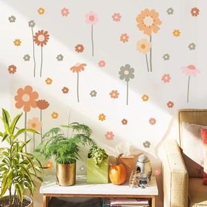Bohemian floral wall stickers featuring daisy patterns for living room and bedroom decor