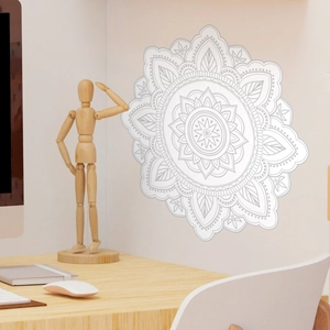 Adesivo murale mandala lavagna bianca con motivi geometrici per l'arredo dello studio