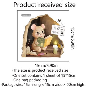 Luminous 3D cartoon mouse hole wall sticker with reading mouse and no cats sign