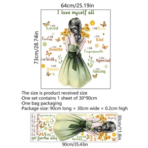 DIY butterfly wall stickers with girl in sunflower dress and inspirational quotes
