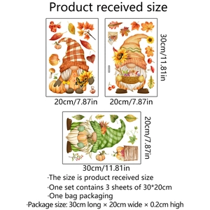 Three-piece autumn gnome window stickers set with sunflower maple leaf pumpkin motifs