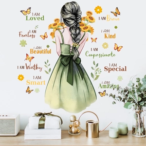 Inspirational girl with butterfly and sunflower wall decal for home decor