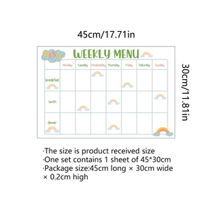 Detailed view of the 45x30cm weekly menu whiteboard planner with rainbow icons