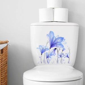 Blue and purple watercolor floral wall stickers for toilet tank home decoration