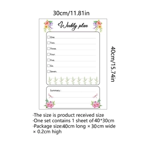 Detailed view of weekly planner wall sticker with floral design and 40x30cm size specs