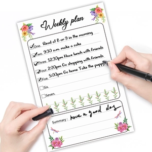 Weekly Plan Whiteboard Sticker Erasable PVC Wall Decal Floral Pattern Dragonfly Schedule For Home Office Decoration