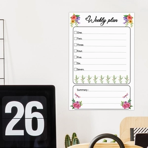 Floral weekly dry erase planner wall decal with colorful flowers and dragonflies