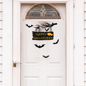 Halloween wall stickers featuring Happy Halloween sign with bats spiders and pumpkins