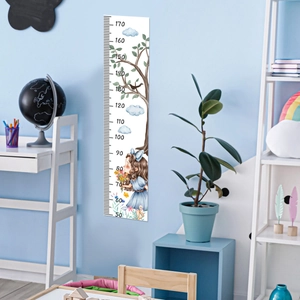 Sticker mural toise enfant avec fille et arbre pour déco chambre de 50 à 170 cm