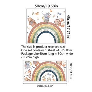 Cartoon elephant fox rainbow wall stickers for nursery decor, 50x45cm self-adhesive decal