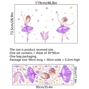 Ballerina and butterfly wall decals for kids room decoration measuring 119x73.5cm