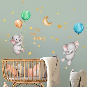 Luminous elephant wall stickers with moon and stars for nursery room home decoration