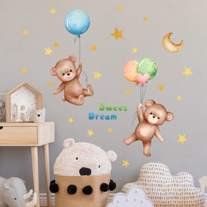Stickers muraux ours lumineux avec ballons et texte Sweet Dream pour chambre d'enfant