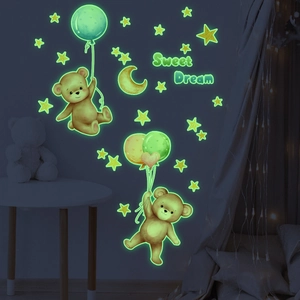 Stickers muraux lumineux avec oursons, lune, étoiles et texte Sweet Dream pour enfants