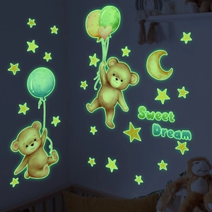 Stickers muraux lumineux avec ours et étoiles et texte Sweet Dream pour chambre d'enfant