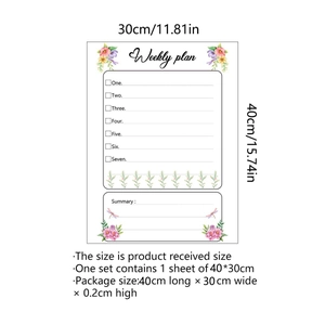 Weekly plan whiteboard sticker with floral patterns for wall decor 40x30cm