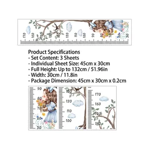 Sticker mural règle de croissance enfant motif fille et arbre mesurant 132x30cm
