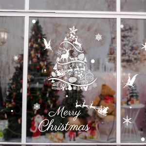 White Christmas reindeer and snowflake static cling window stickers for home holiday decor