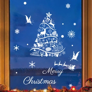 White Christmas reindeer and snowflake static cling window stickers for home decor