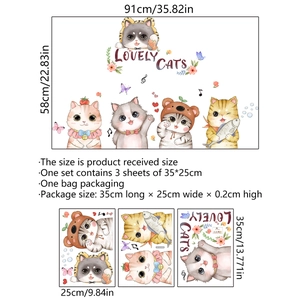 Cartoon kitten butterfly wall stickers set with Lovely Cats text for kids bedroom decor