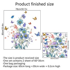Purple floral wall decal with butterflies and size specifications for home decor