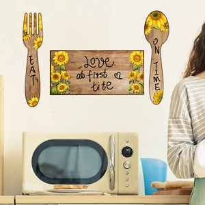 Sunflower Kitchen Wall Sticker Rewritable Whiteboard Decal PVC Fork Spoon Rectangle Home Decor Art