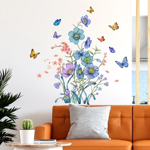 Floral Butterfly Wall Stickers PVC Self Adhesive Flower Mural Decor For Living Room Bedroom Modern Home Aesthetic Decoration