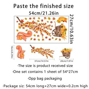 Size chart for autumn static window clings showing received dimensions 54x27cm with maples