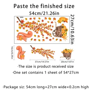 Autumn maple leaf pumpkin wall decals set with squirrel and cart sizing details