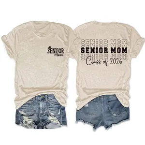 T-Shirt De Remise Des Diplômes Senior Mom Class Of 2026 Mélange De Coton À Manches Courtes Col Rond Haut Décontracté Pour Femmes