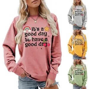 Sweatshirt Femme Mélange Coton Col Rond Manches Longues Impression Lettres Inspirantes Graphique Arc-En-Ciel Casual Retro Streetwear Top