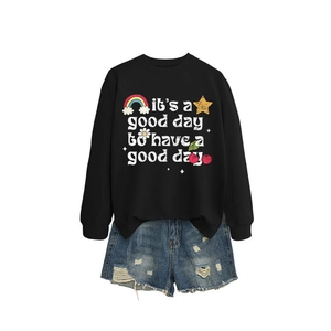Sweat-shirt femme à manches longues avec imprimé arc-en-ciel et short en jean vieilli