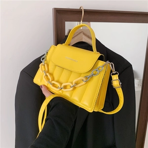 Women Quilted Shoulder Bag PU Leather Chain Decor Small Square Crossbody Handbag Fashionable Elegant For Ladies
